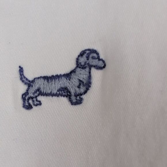 Talbots White Cotton Pencil Skirt Blue Embroidered Dachshund Dog Print Size 14 - Picture 5 of 9